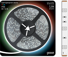 GAUSS Лента светодиодная LED 5050-SMD 7.2W 12V DC RGB IP66 5м (311000407)