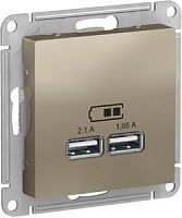 SCHNEIDER ELECTRIC Розетка ATLASDESIGN USB 5В 1 порт x 2,1 А 2 порта х 1,05 А механизм шампань (ATN000533)