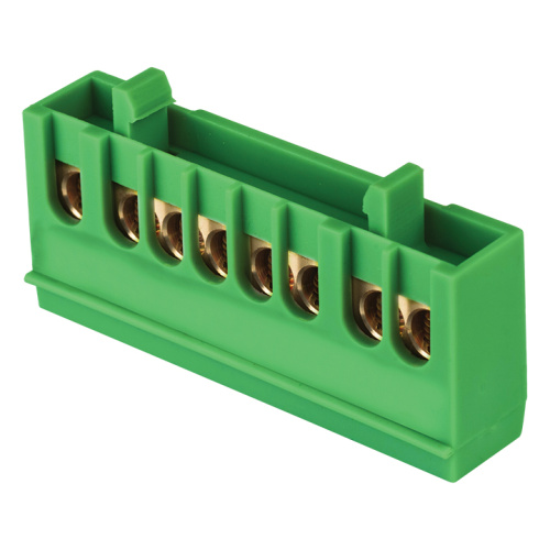 EKF Шина 0 PE  (6х9мм) 8 отверстий латунь зеленый изолированный корпус на DIN-рейку розничный стикер PRO (sn0-63-8-ig-r)