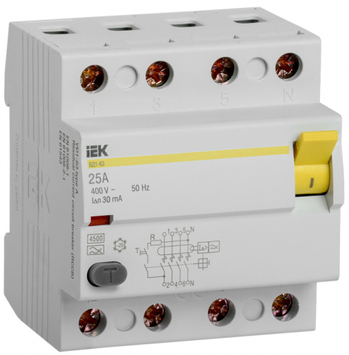 IEK Выключатель дифференциального тока (УЗО) ВД1-63 4Р 25А 30мА А (MDV11-4-025-030)
