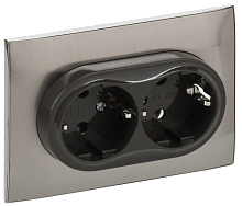 IEK SKANDY Розетка 2-местная с заземлением без защитных шторок 16А в сборе SK-R08N никель  (SK-R21-16-K50-F)