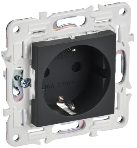 IEK SKANDY Розетка с заземлением с защитными шторками 16А б/к SK-R06G графит  (SK-R14-16-1-K53)