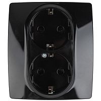 ЭРА Розетка 2X2P+E Schuko со шторками, 16A-250В, , чёрный, 12-2104-06 (Б0014704)