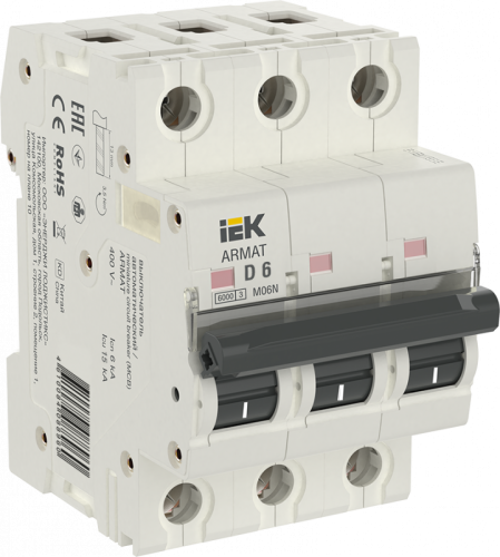 IEK ARMAT Выключатель автоматический трехполюсный D 6А M06N (AR-M06N-3-D006)