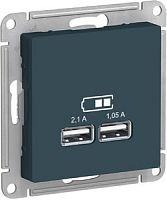 SCHNEIDER ELECTRIC Розетка ATLASDESIGN USB 5В 1 порт x 2,1 А 2 порта х 1,05 А механизм изумруд (ATN000833)