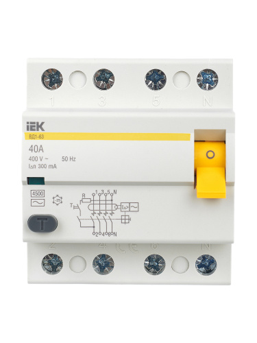 IEK Выключатель дифференциального тока (УЗО) 4п 40А 300мА ВД1-63 AC (MDV10-4-040-300) фото 10