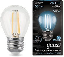 GAUSS Лампа светодиодная LED 7Вт 230в, E27 Filament белый шар  (105802207)