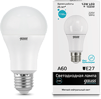 GAUSS Лампа светодиодная LED 12вт 230в, Е27, белый, шар Elementary (23222)