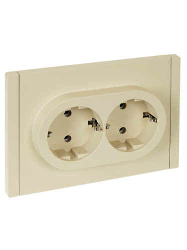 IEK FORTE&PIANO Розетка 2-местная с заземлением без защитных шторок безвинтовое крепление 16А FP424 ваниль  (FP-R21-16-1-K10)