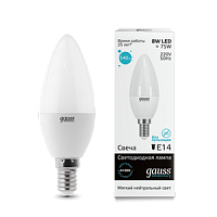 GAUSS Лампа светодиодная LED 8вт 230в, Е14, белый, свеча Elementary (33128)