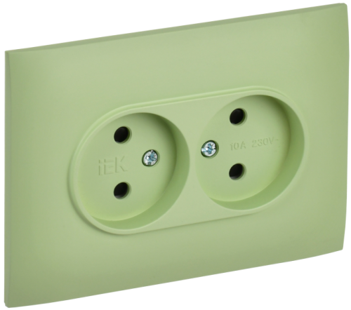 IEK SKANDY Розетка 2-местная без заземления с защитными шторками 10А в сборе SK-R09G мятный  (SK-R23-10-K06-F)