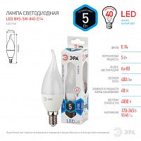 ЭРА Лампа светодиодная LED BXS-5W-840-E14  (диод, свеча на ветру, 5Вт, нейтр, E14  (10/100/2800)  (Б0027968)