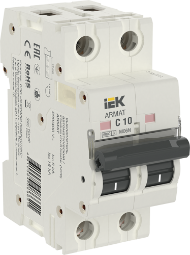 IEK ARMAT Выключатель автоматический двухполюсный C 10А M06N (AR-M06N-2-C010)
