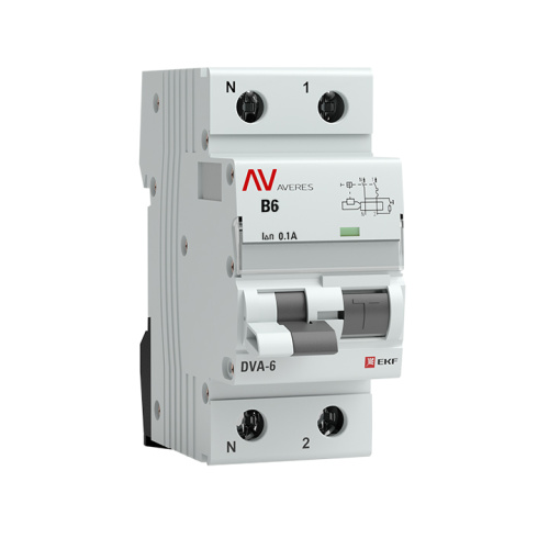 EKF Автомат дифференциальный DVA-6 1P+N 6А  (B) 100мА  (AC) 6кА AVERES (rcbo6-1pn-6B-100-ac-av)