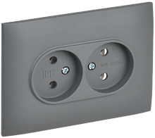 IEK SKANDY Розетка 2-местная без заземления без защитных шторок 10А в сборе SK-R10Gr серый  (SK-R20-10-K03-F)