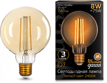 GAUSS Лампа светодиодная LED 8Вт E27 2400К Golden Filament G95  (105802008)