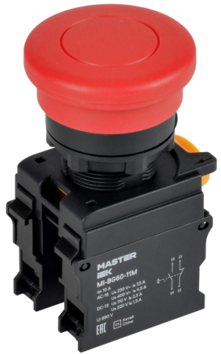IEK Кнопка ''Грибок'' с фиксацией d=22мм 1NO+1NC красная MASTER ' (MI-BG60-11M-3-21-K04)