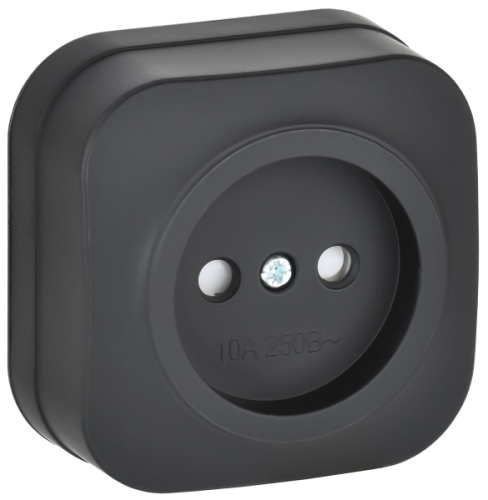 IEK GLORY Розетка 1-местная для открытой установки без заземления с защитными шторками 10А РСш20-2-ХЧм черный матовый  (ERH13-K02M-10)