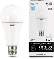 GAUSS Лампа светодиодная LED 25вт 230в, Е27, дневной, A67 Elementary (73235)