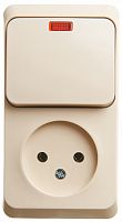 SCHNEIDER ELECTRIC ЭТЮД Блок открытой установки Розетка без заземления + Выключатель одноклавишный с подсветкой бежевы (BPA16-206K)