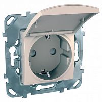 SCHNEIDER ELECTRIC UNICA Розетка в рамку c заземлением со шторками с крышкой бежевая (MGU5.037.25TAZD)