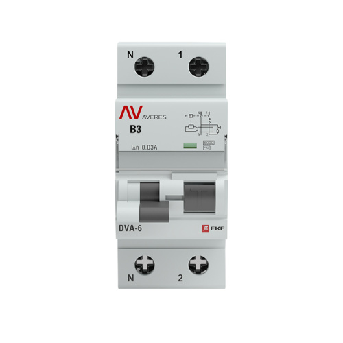 EKF Автомат дифференциальный DVA-6 1P+N 3А  (B) 30мА  (AC) 6кА AVERES (rcbo6-1pn-3B-30-ac-av) фото 3