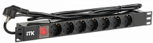 Блок розеток (PDU) 7 розеток DIN49440 с LED выключателем 1U шнур 2м вилка профиль из ПВХ черный (не