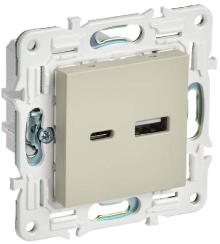 IEK SKANDY Розетка USB A+C 3,1А SK-R14B бежевый  (SK-U22-D31-K10)