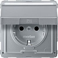 SCHNEIDER ELECTRIC Механизм розетки Schuko с крышкой с полем для надписи алюминий (MTN2312-7260)