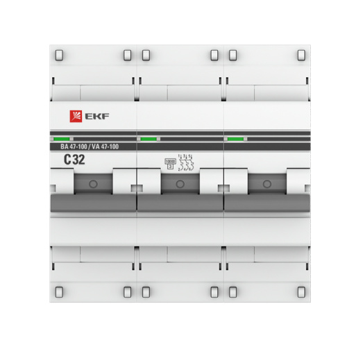 EKF Выключатель автоматический трехполюсный 32А C ВА 47-100 10кА PROxima (mcb47100-3-32C-pro) фото 2