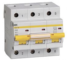 IEK Выключатель автоматический трехполюсный 63А D ВА47-100 10кА (MVA40-3-063-D)