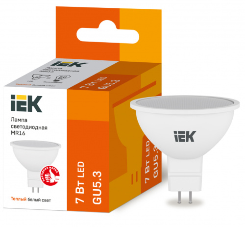 IEK Лампа светодиодная LED 7вт 230в GU5.3 тепло-белый ECO (LLE-MR16-7-230-30-GU5)