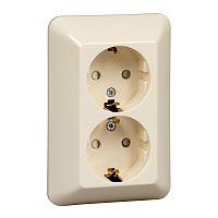 SCHNEIDER ELECTRIC ПРИМА Розетка двойная скрытая бежевая с заземлением и шторками 16А 250В (RS16-212-S)
