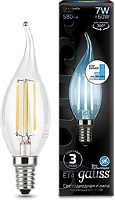 GAUSS Лампа светодиодная LED 7Вт 230в, E14 Filament белый, свеча на ветру  (104801207)