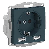 SCHNEIDER ELECTRIC РОЗЕТКА ATLASDESIGN 16А c 2 USB A+A, 5В/2,4 А, 2х5В/1,2 А, механизм, ИЗУМРУД (ATN000830)