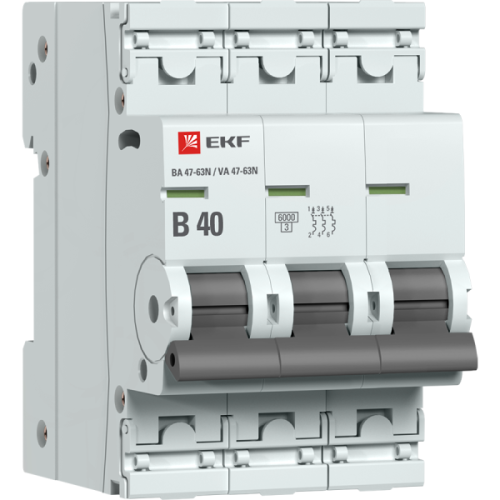 EKF Автоматический выключатель 3P 40А (B) 6кА ВА 47-63N PROxima (M636340B)