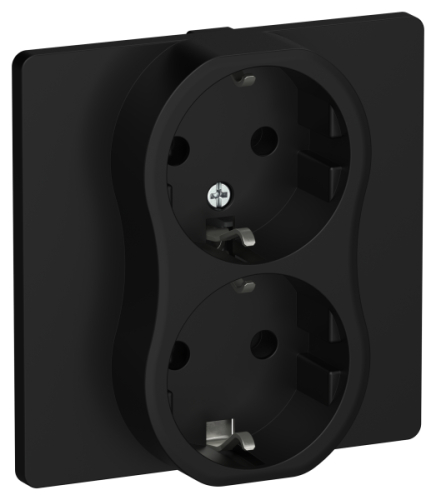 FLITE Розетка 2-местная с заземлением без защитных шторок 16А в сборе РС12-0-К- черный (FI-R21C-16-K02)