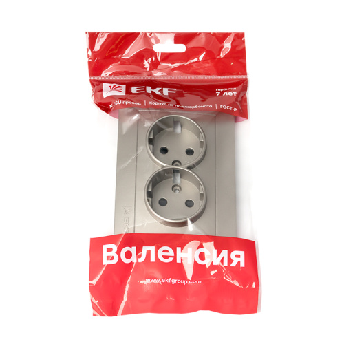 EKF Валенсия лицевая панель розетки 2-местной с/з 16А кашемир с защ. штор. EKF PROxima (ESR16-L-128-40) фото 3