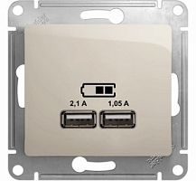 SCHNEIDER ELECTRIC Розетка GLOSSA USB 5В/2100мА 2х5В/1050мА механизм молочный (GSL000933)