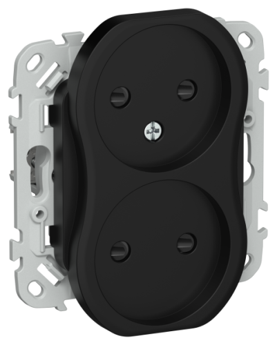 FLITE Розетка 2-местная без заземления с защитными шторками безвинтовое крепление 10А черный (FI-R23-10-1-K02)