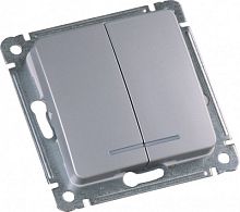 HEGEL MASTER Выключатель двухклавишный с индикацией, скрытой установки, в рамку, серебро (ВС10-452-06)