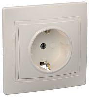 IEK Розетка 1-местная с заземляющим контактом с защитной шторкой 16А керамика КВАРТА кремовый IEK  (РСш1