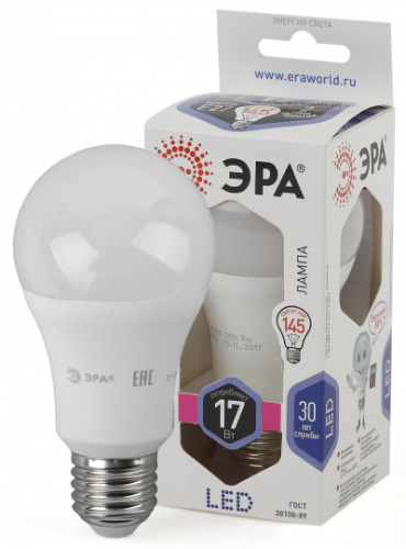 ЭРА Лампа светодиодная LED A60-17W-860-E27 (диод,груша,17Вт,хол,E27) (Б0031701)
