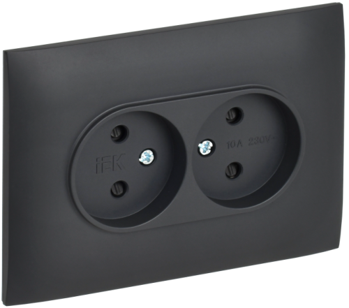 IEK SKANDY Розетка 2-местная без заземления с защитными шторками 10А в сборе SK-R09T титан  (SK-R23-10-K48-F)