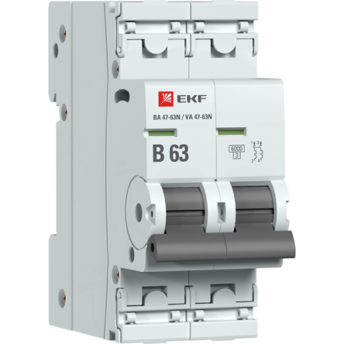 EKF Автоматический выключатель 2P 63А (B) 6кА ВА 47-63N PROxima (M636263B)