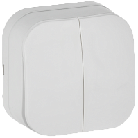 IEK GLORY Выключатель 2-клавишный для открытой установки 10А ВС20-2-0-ХБм белый матовый  (EVH20-K01M-10)