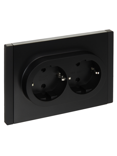 IEK FORTE&PIANO Розетка 2-местная с заземлением с защитными шторками безвинтовое крепление 16А FP123 черный  (FP-R24-16-1-K02)