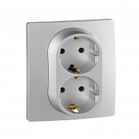 LEGRAND ETIKA Розетка 2 x 2К+З немецкий стандарт винтовые зажимы 16 А 250 В алюминий (672423 )