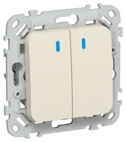 FLITE Выключатель 2-клавишный проходной с индикацией 10А  сливочный (FI-V22-1-10-1-K86)