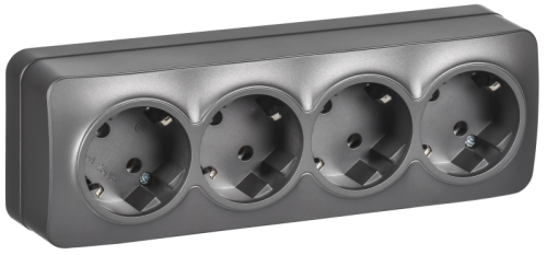 IEK GLORY Розетка 4-местная для открытой установки с заземлением без защитных шторок 16А РС24-3-ХСм сталь матовый  (ERH41-K46M-16)